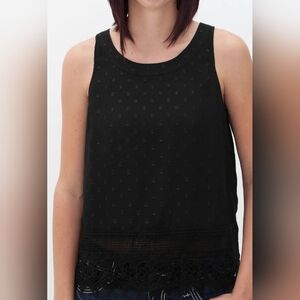 Buckle BKE Boutique Black Sleeveless Chiffon Tank with Lace Hem